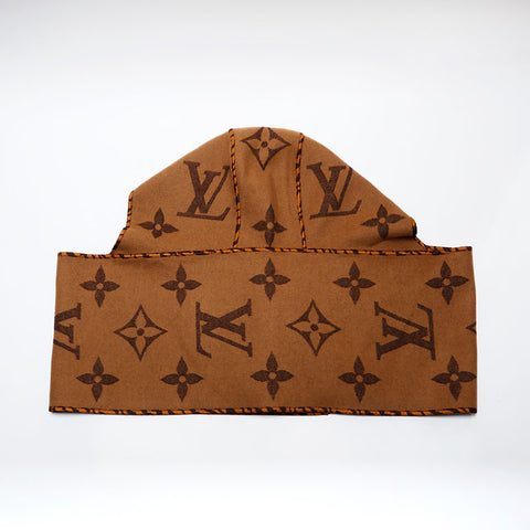LOUIS VUITTON Wool Monogram Hooded Scarf Brown WS22337