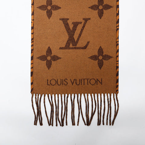 LOUIS VUITTON Wool Monogram Hooded Scarf Brown WS22337