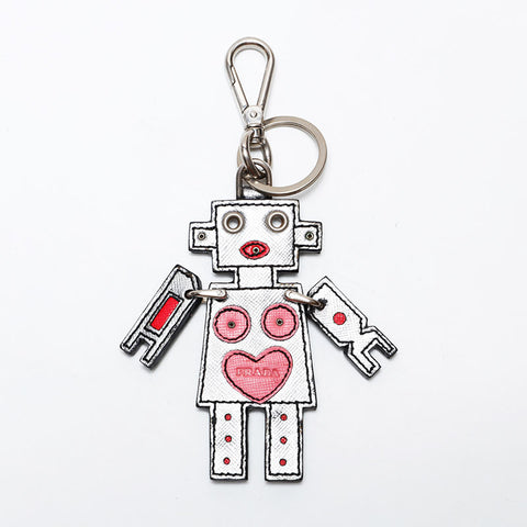 PRADA Saffiano Leather Robot key ring Silver WS22344
