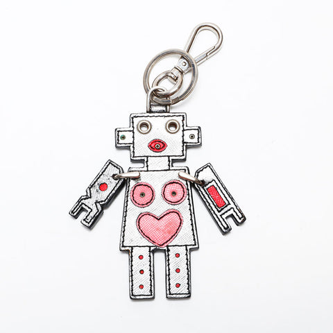 PRADA Saffiano Leather Robot key ring Silver WS22344
