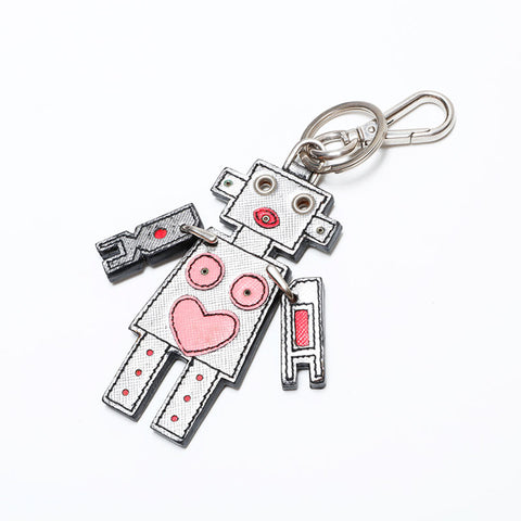 PRADA Saffiano Leather Robot key ring Silver WS22344