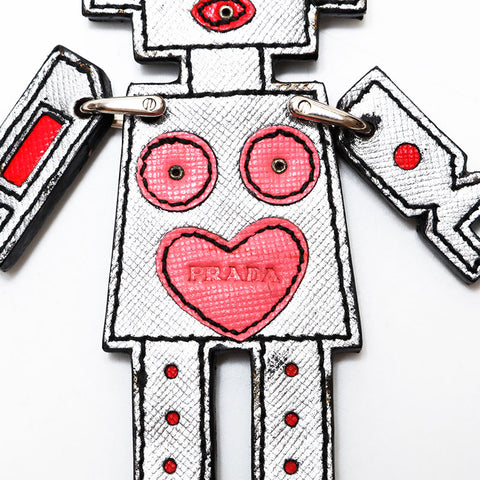 PRADA Saffiano Leather Robot key ring Silver WS22344