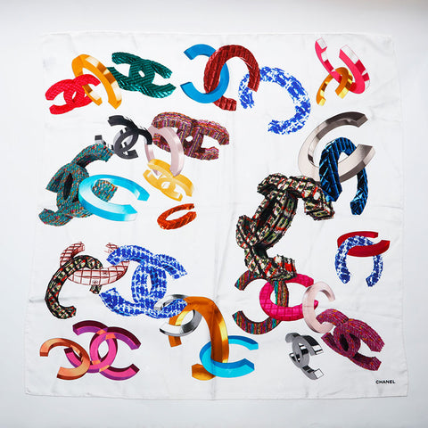 CHANEL COCO Mark Silk scarf white WS22347