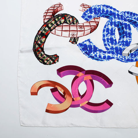 CHANEL COCO Mark Silk scarf white WS22347
