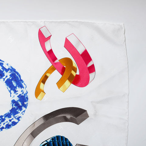 CHANEL COCO Mark Silk scarf white WS22347