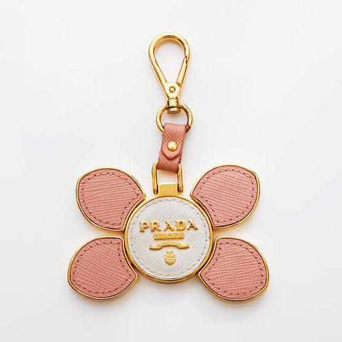 PRADA leather key ring gold WS22354