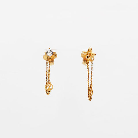 LOUIS VUITTON Petit Louis Boucle D'oreille Rhinestone Pierce gold WS22355