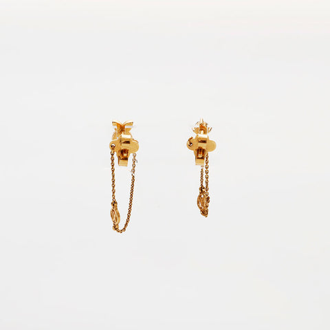 LOUIS VUITTON Petit Louis Boucle D'oreille Rhinestone Pierce gold WS22355