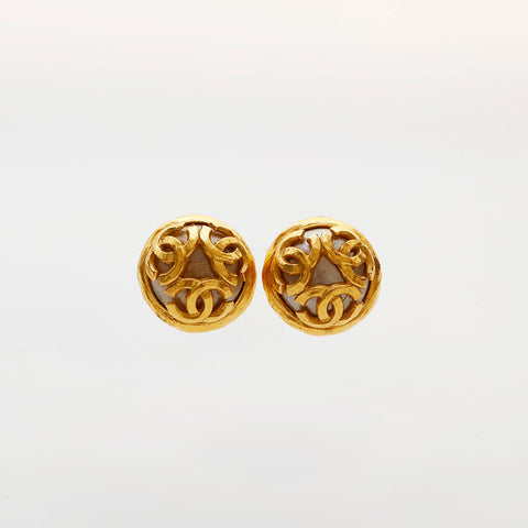 CHANEL 94A COCO Mark 1994 Pearl Round Earring gold WS22360