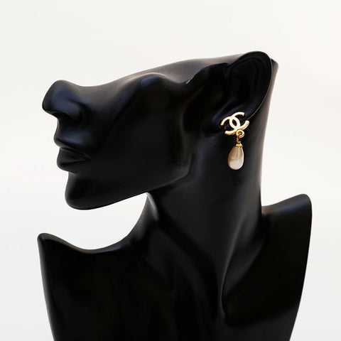 CHANEL 95P COCO Mark Pearl 1995 Earring gold WS22361