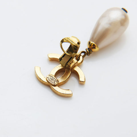 CHANEL 95P COCO Mark Pearl 1995 Earring gold WS22361