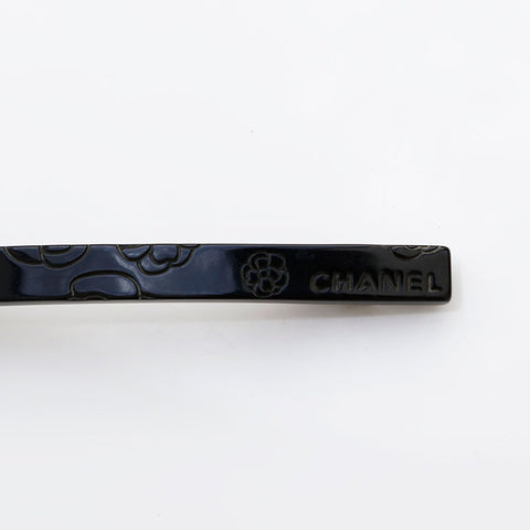 CHANEL 02A Logo Camellia 2002 Hair Clip Camellia Barrette hair accessory black WS22364