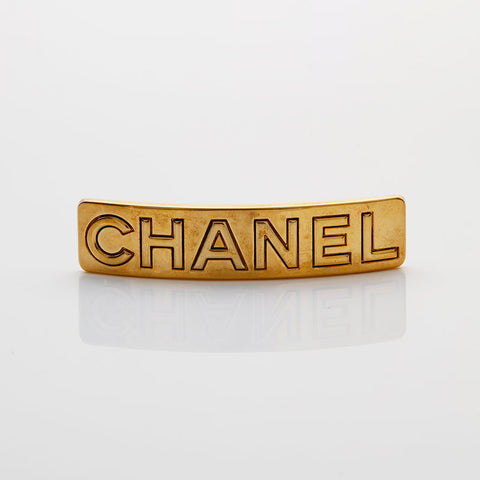 CHANEL 97A Logo Plate Barrette 1997 Hair Clip hair accessory gold WS22365
