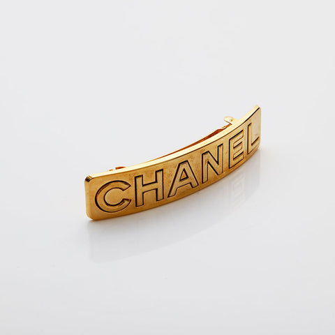CHANEL 97A Logo Plate Barrette 1997 Hair Clip hair accessory gold WS22365
