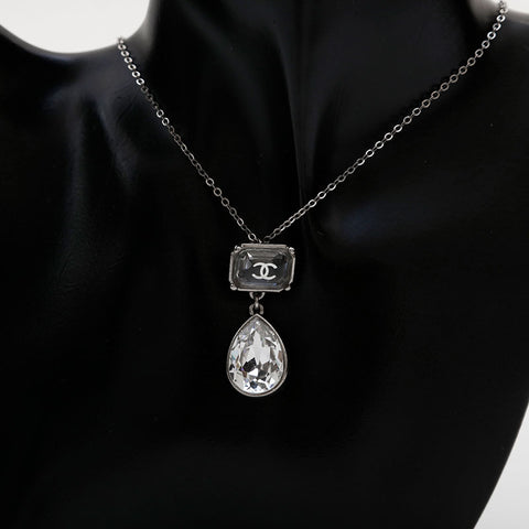 CHANEL 18S COCO Mark 2018 Rhinestone Necklace Silver WS22370