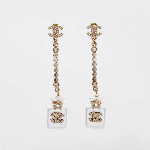 CHANEL B23S COCO Mark Pearl 2023 Bottle Motif Rhinestone Drop Pierce gold WS22372