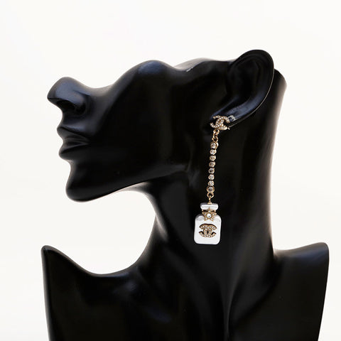 CHANEL B23S COCO Mark Pearl 2023 Bottle Motif Rhinestone Drop Pierce gold WS22372