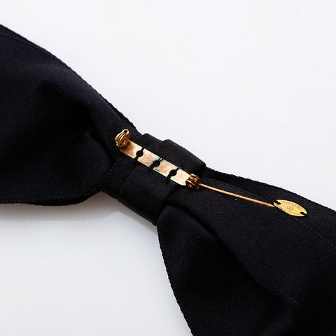 CHANEL Satin ribbon Brooch black WS22373