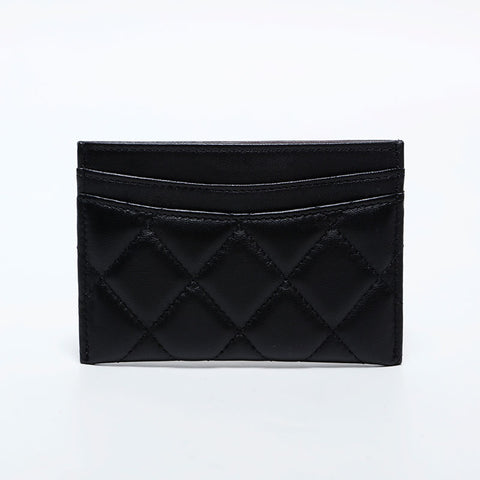 CHANEL No. 19 Matelasse 2014 Lambskin Silver Metal Card Case black WS22374