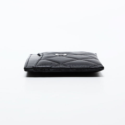 CHANEL No. 19 Matelasse 2014 Lambskin Silver Metal Card Case black WS22374