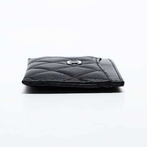 CHANEL No. 19 Matelasse 2014 Lambskin Silver Metal Card Case black WS22374