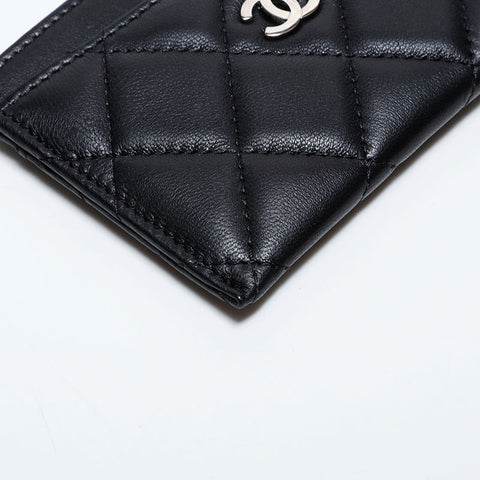 CHANEL No. 19 Matelasse 2014 Lambskin Silver Metal Card Case black WS22374