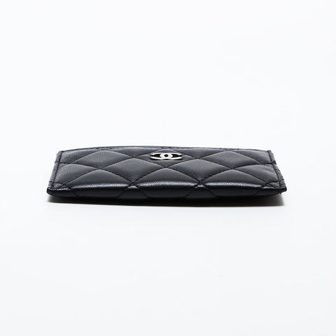 CHANEL No. 19 Matelasse 2014 Lambskin Silver Metal Card Case black WS22374