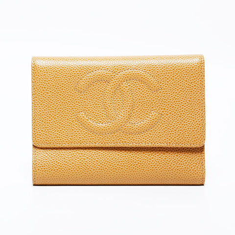CHANEL No. 8 COCO Mark 2003-2004 Caviar Tri-fold wallet beige WS22375