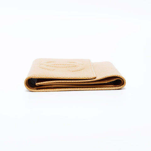 CHANEL No. 8 COCO Mark 2003-2004 Caviar Tri-fold wallet beige WS22375