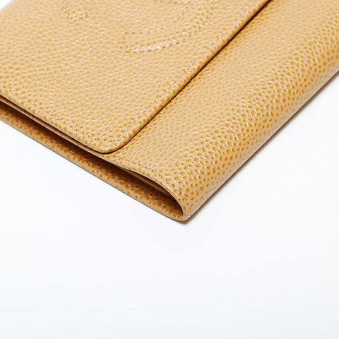 CHANEL No. 8 COCO Mark 2003-2004 Caviar Tri-fold wallet beige WS22375