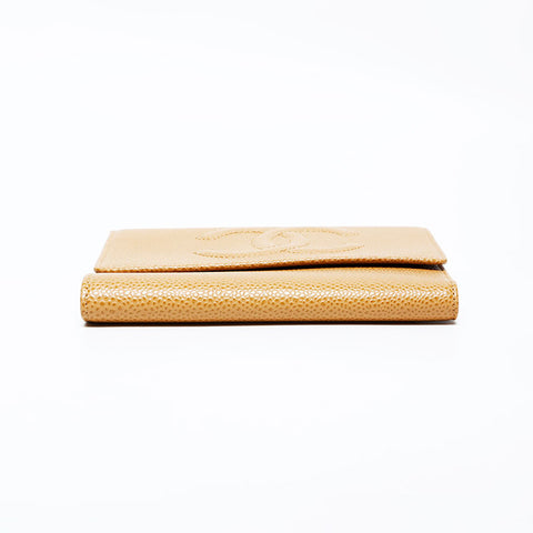 CHANEL No. 8 COCO Mark 2003-2004 Caviar Tri-fold wallet beige WS22375