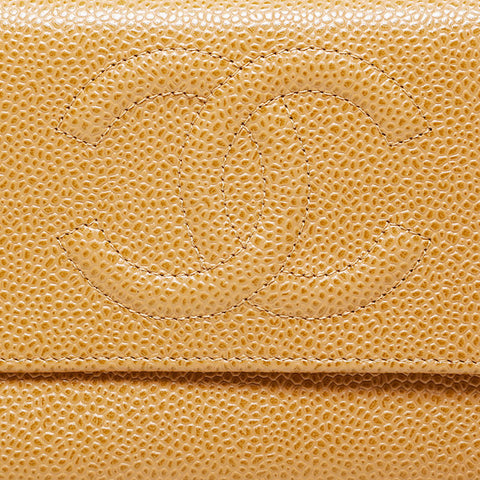 CHANEL No. 8 COCO Mark 2003-2004 鱼子酱三折钱包米色 WS22375