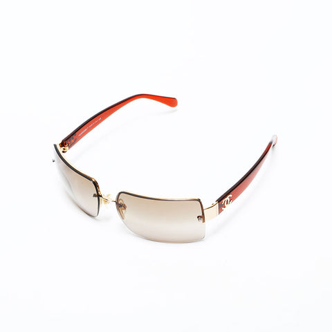 CHANEL Rimless COCO Mark Gradient Lens sunglasses Brown WS22382