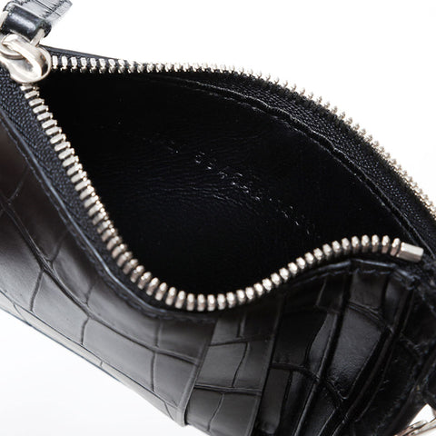 BALENCIAGA Leather Embossed Logo Cash Key Ring Card Case black WS22387