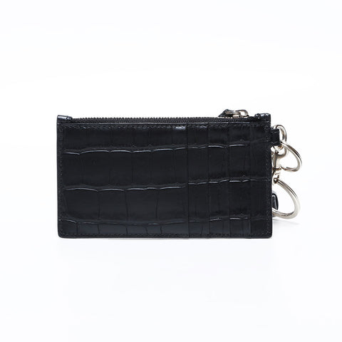 BALENCIAGA Leather Embossed Logo Cash Key Ring Card Case black WS22387