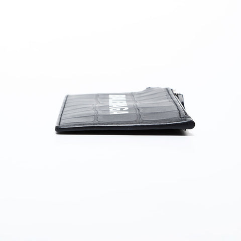 BALENCIAGA Leather Embossed Logo Cash Key Ring Card Case black WS22387