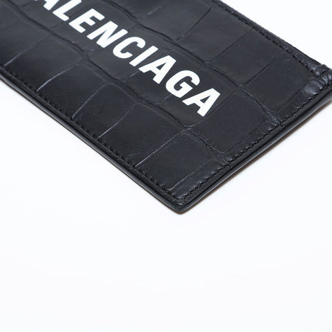 BALENCIAGA Leather Embossed Logo Cash Key Ring Card Case black WS22387