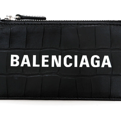 BALENCIAGA Leather Embossed Logo Cash Key Ring Card Case black WS22387