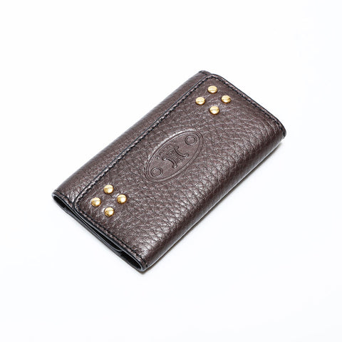 CELINE Triomphe Leather Key holder Brown WS22402