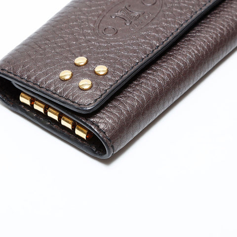CELINE Triomphe Leather Key holder Brown WS22402
