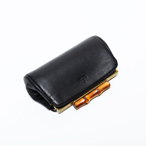 GUCCI Leather Bamboo Pouch Coin case black WS22406