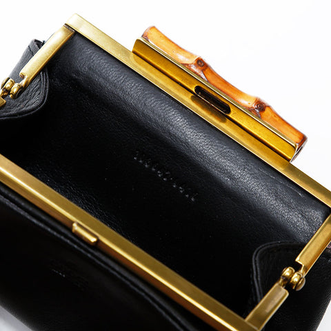 GUCCI Leather Bamboo Pouch Coin case black WS22406