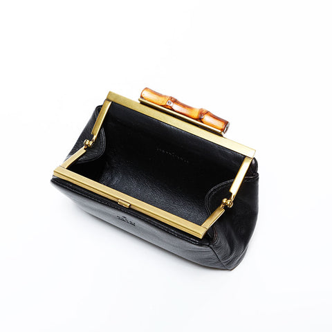 GUCCI Leather Bamboo Pouch Coin case black WS22406