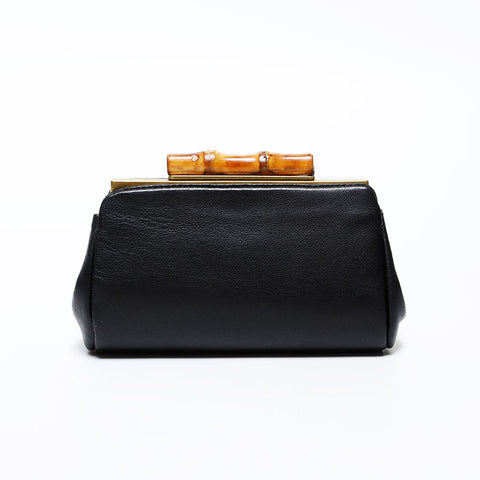 GUCCI Leather Bamboo Pouch Coin case black WS22406
