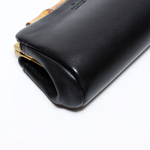GUCCI Leather Bamboo Pouch Coin case black WS22406
