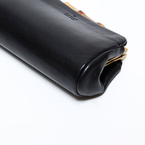 GUCCI Leather Bamboo Pouch Coin case black WS22406