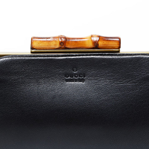 GUCCI Leather Bamboo Pouch Coin case black WS22406