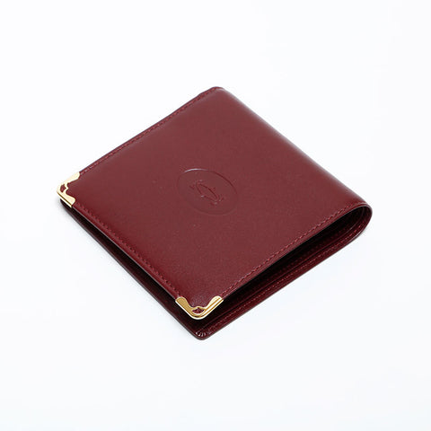 CARTIER Must Do Leather Bifold Wallet Red WS22409