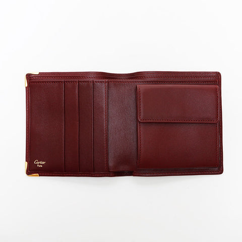 CARTIER Must Do Leather Bifold Wallet Red WS22409