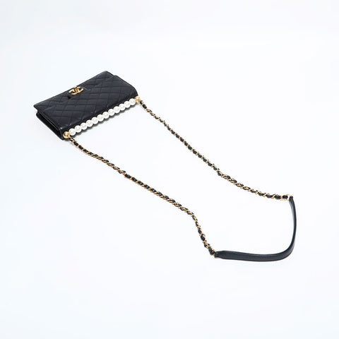 CHANEL 29th Series 2019 Pearl Single Flap Chain Shoulder Bag black WS22411